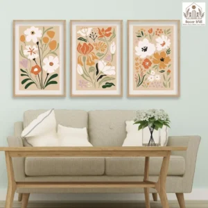 Boho Flowers Plant Wall Art Sign Set Of 3 Minimalist Wooden Frames