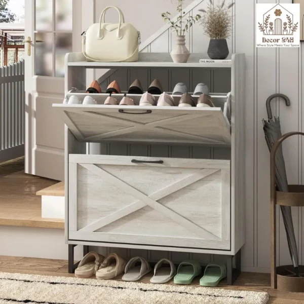 Maupvit Shoe Storage Cabinet, Beige Shoe Rack For Entryway Spaces