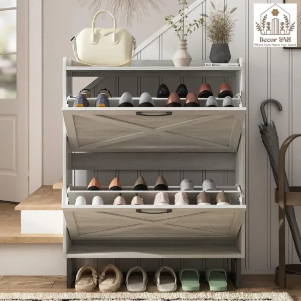 Maupvit Shoe Storage Cabinet, Beige Shoe Rack For Entryway Spaces