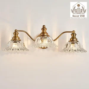 Vintage Bathroom Vanity Light Fixture, 3 Lights with Antique Brass Finish