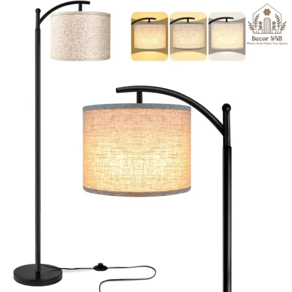 ROTTOGOON Floor Lamp, Tall Industrial Lamp With Beige Lampshade