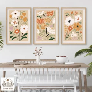 Boho Flowers Plant Wall Art Sign Set Of 3 Minimalist Wooden Frames